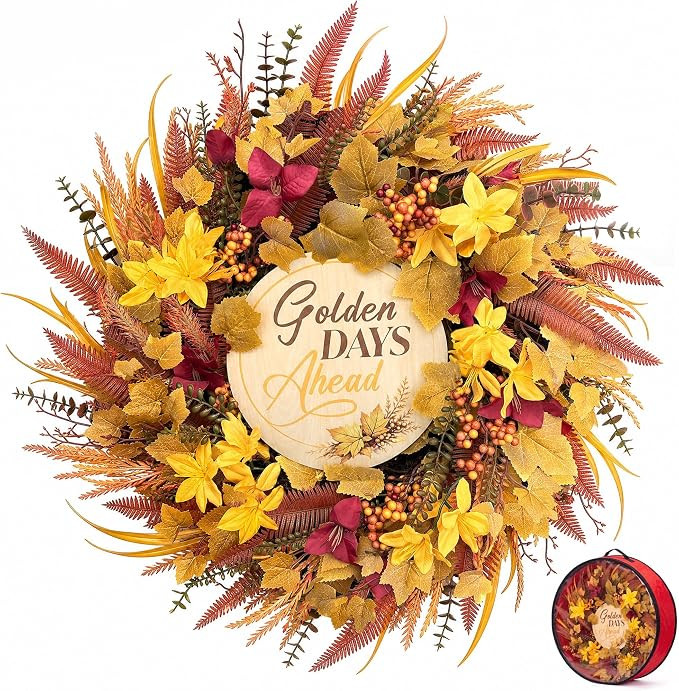 Fall Wreaths for Front Door, Autumn Wreath with Removable Sign | Handcrafted 24 Inch Harvest Fall... | Amazon (US)