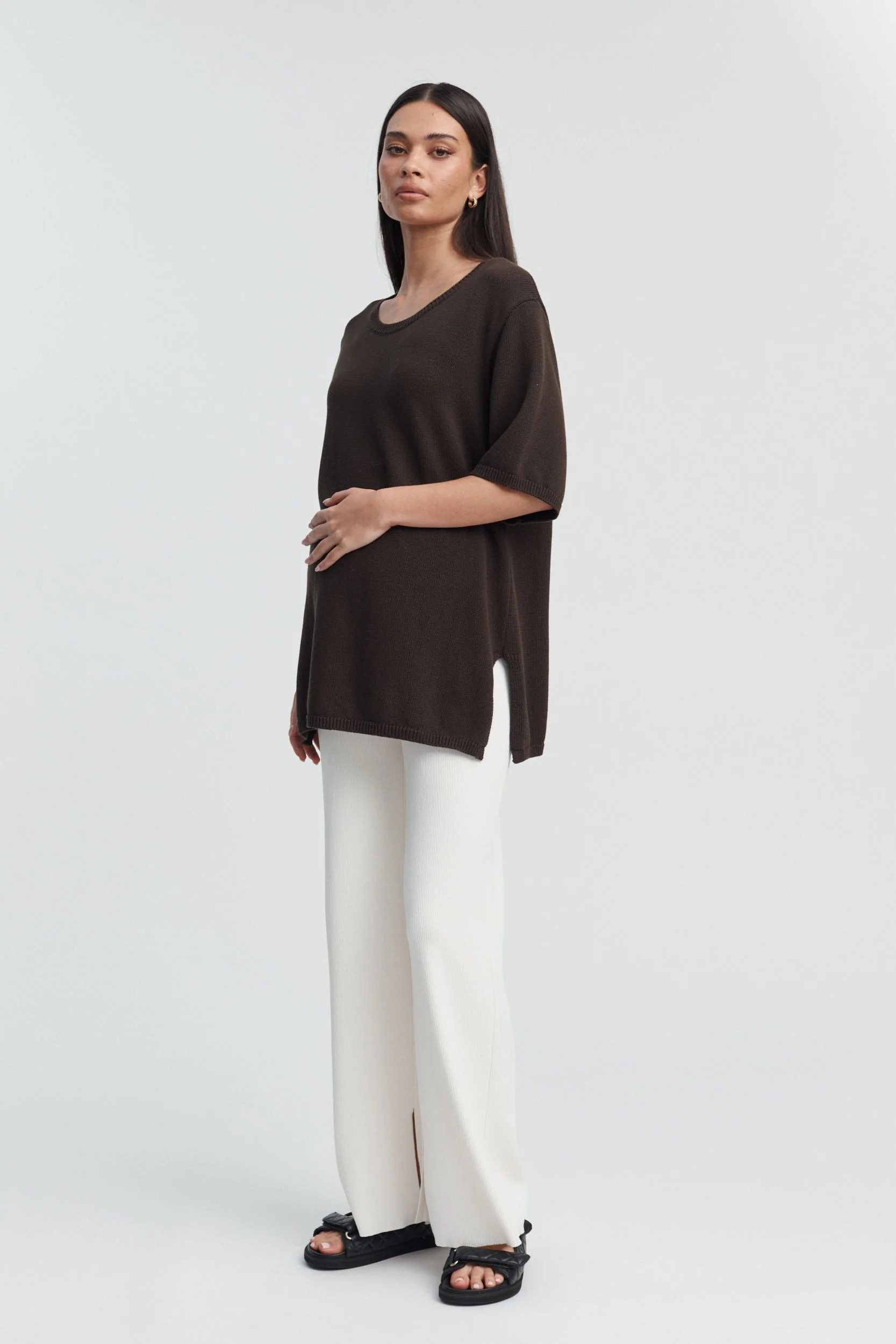 Poppy Cotton Knit Tee (Chocolate) | Legoe Heritage Maternity APAC