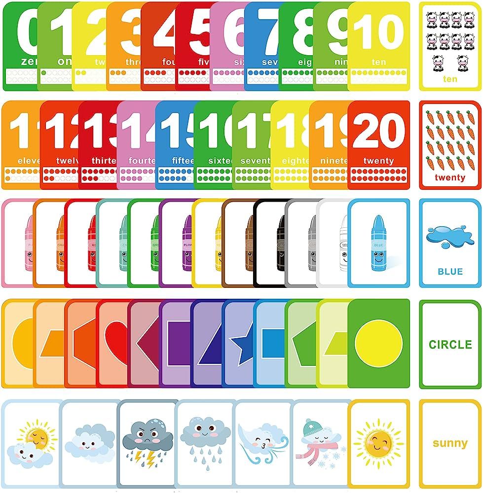 ZazzyKid Flash Cards for Toddlers - 52 Double Sides Cards for Numbers, Colors, Shapes & Weather -... | Amazon (US)