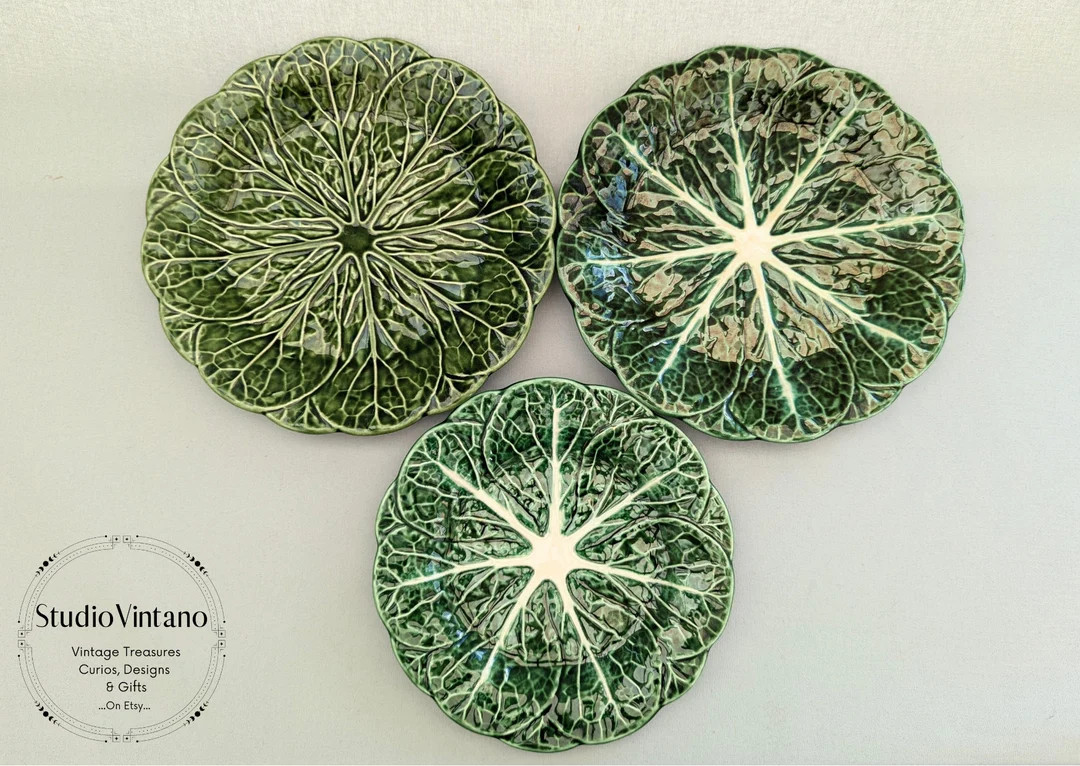 Bordallo Pinheiro style cabbage leaf plates. Portuguese majolica, vintage cabbage leaf plates, ba... | Etsy (US)
