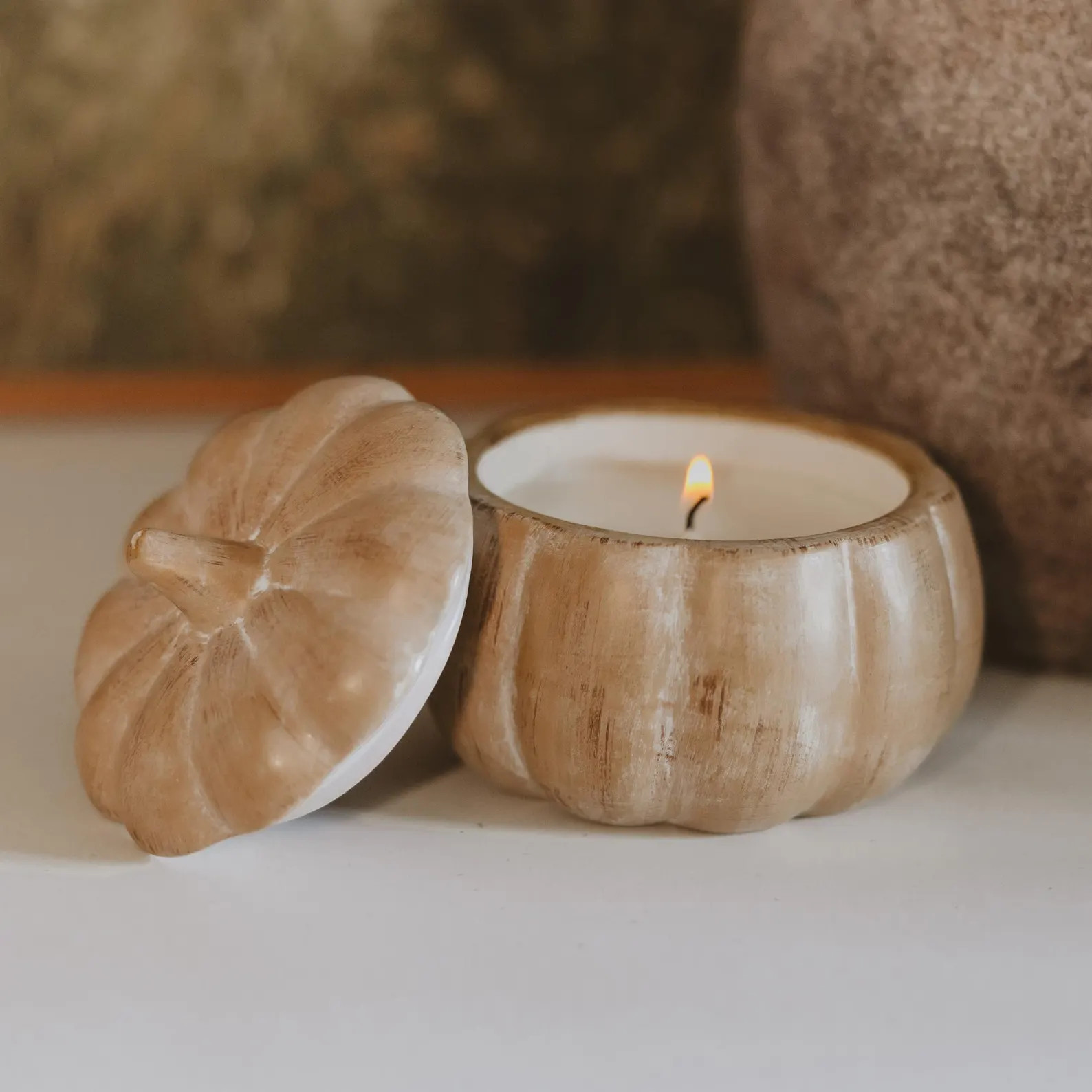 Pumpkin Spice Candle: Ceramic Faux Wood Pumpkin Jar, Autumn Decor, Soy Wax Candle for Fall - Etsy | Etsy (Global)