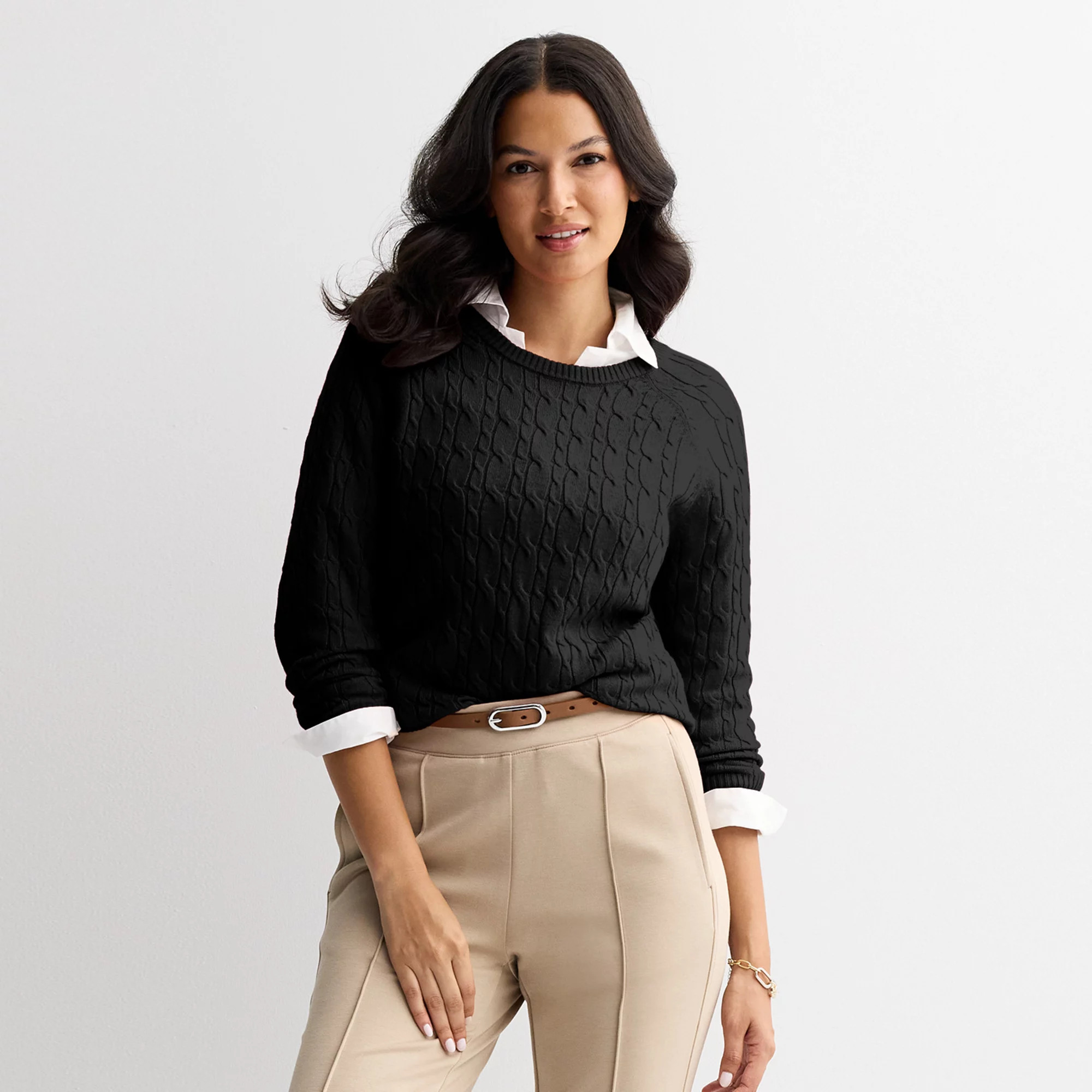 Women's Croft & Barrow® The Extra Soft Cable Crew Neck Sweater | Kohl's