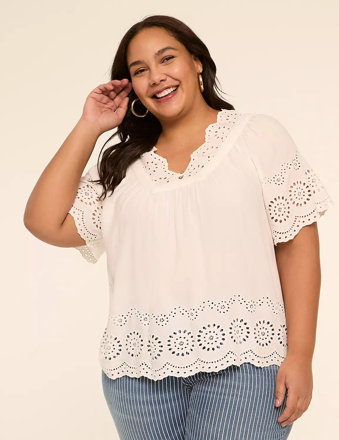 V-Neck Swing Eyelet Top | Lane Bryant (US)