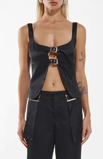 BY.DYLN Ellis Harness Strap Cutout Satin Top | Nordstrom | Nordstrom