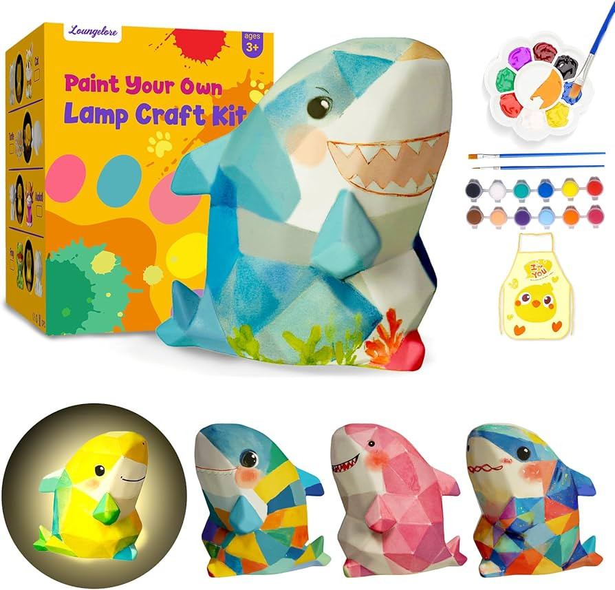 Paint Your Own Shark Lamp Kit, Arts and Crafts for Kids Ages 8-12, DIY Shark Night Light Girls Gi... | Amazon (US)