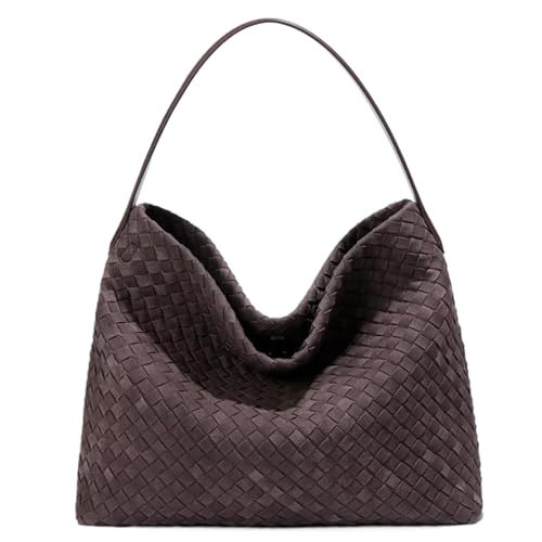 Woven Suede Tote Bag for Women Faux Suede Hobo Bag Slouchy Shoulder Bag Soft Woven Handbag | Amazon (US)