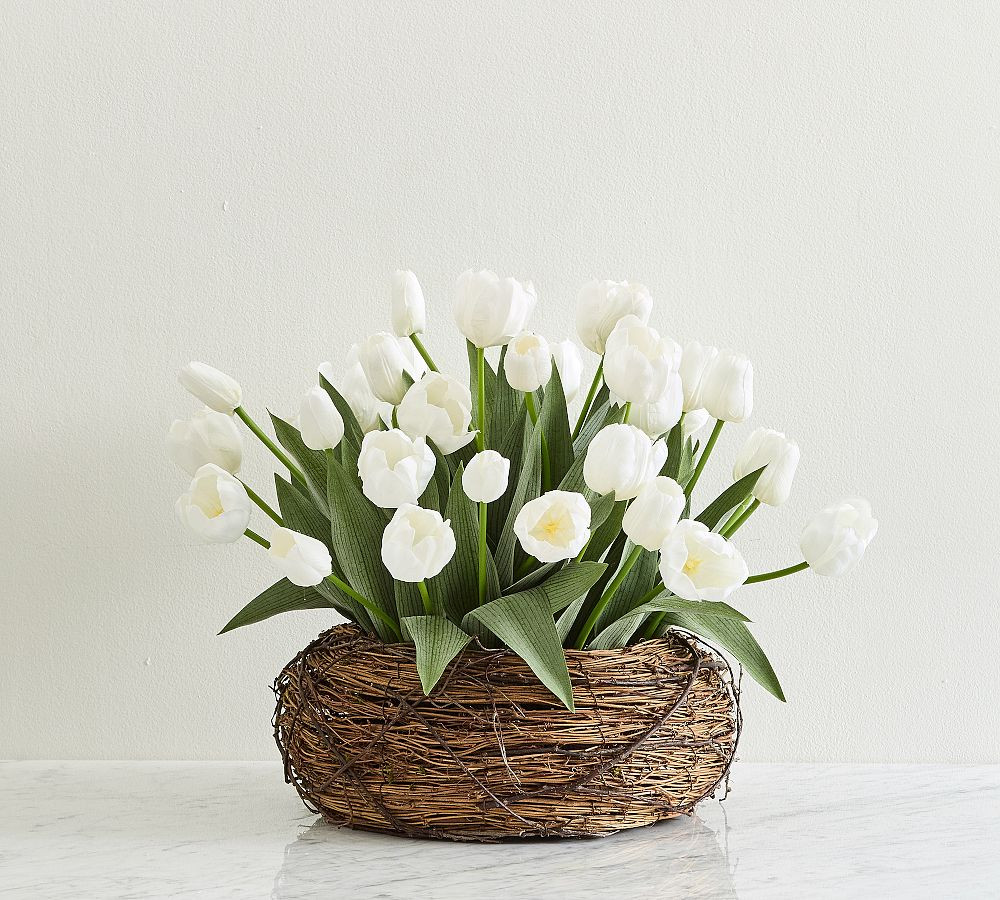 Faux Composed Tulips In Basket | Pottery Barn (US)
