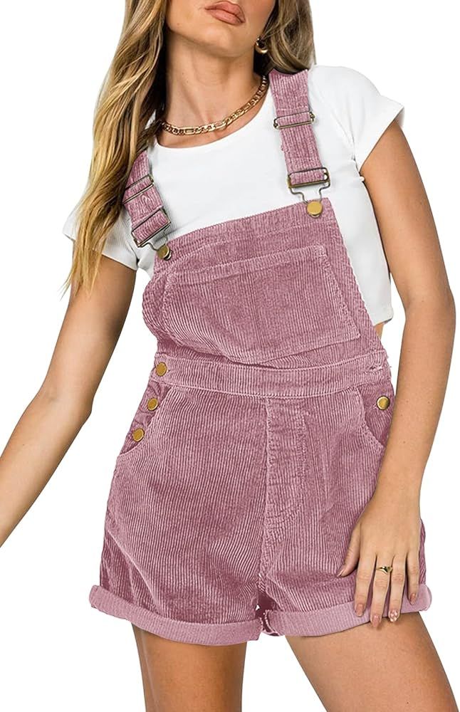 Women Corduroy Short Overalls Romper Jumpsuit Casual Adjustable Straps Cute Plain Overall With Po... | Amazon (US)