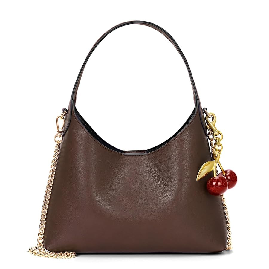 Small Hobo Bags for Women Cherry Shoulder Bag Purse Faux Leather Tote Handbag Trendy Chain Crossb... | Amazon (US)