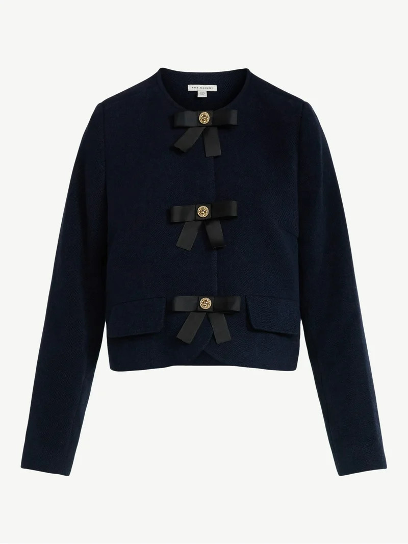 Free Assembly Women's Bow Front Cropped Jacket, Sizes XS-XXL - Walmart.com | Walmart (US)