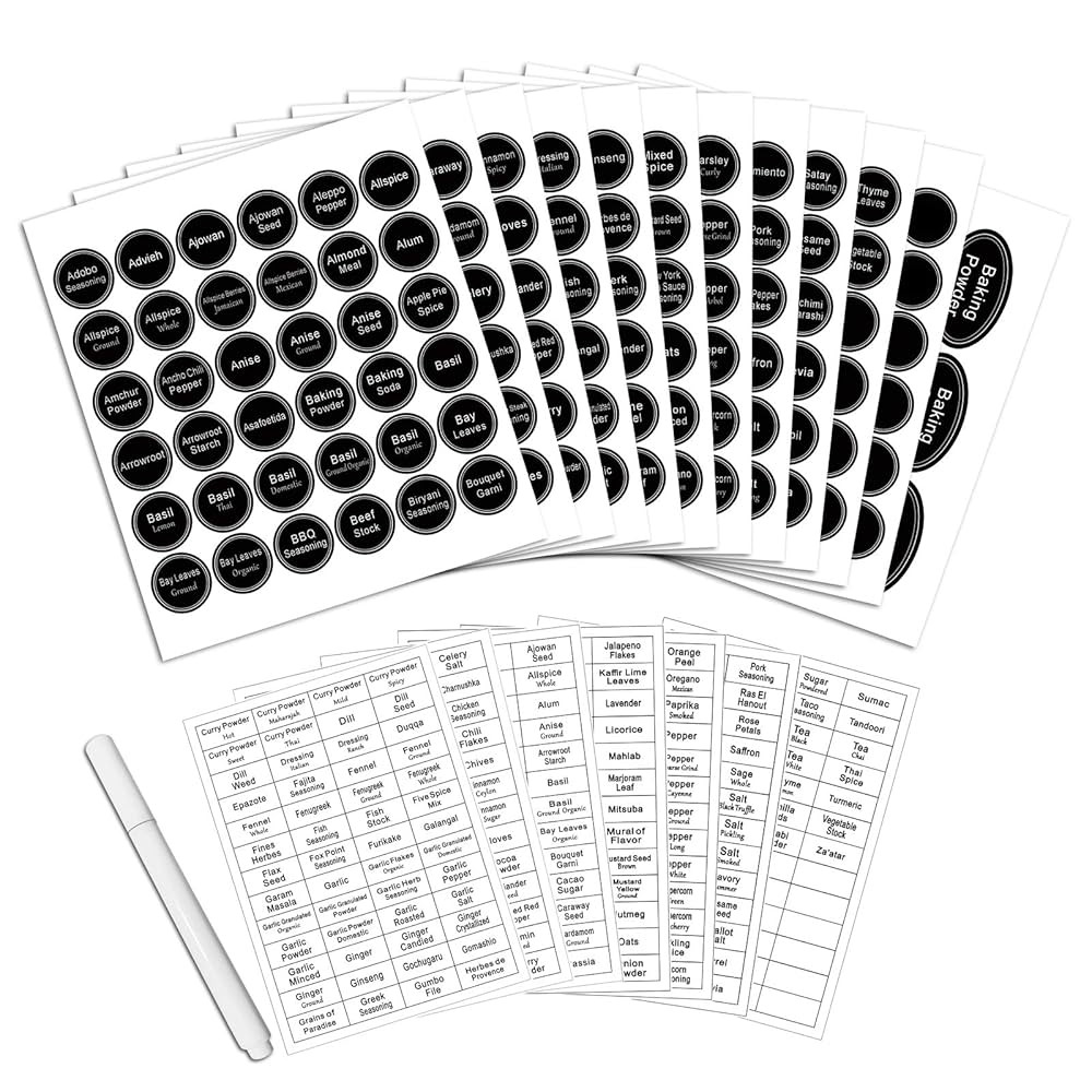 SWOMMOLY 771 Printed Spice Jar Labels with Extra Write-on Labels, Pantry Stickers and Chalk Marke... | Amazon (US)