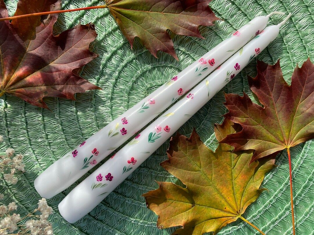 Set of 2 Hand Painted Taper Candles , Floral Taper Candles , Flower Candle, Table Decor | Etsy (US)