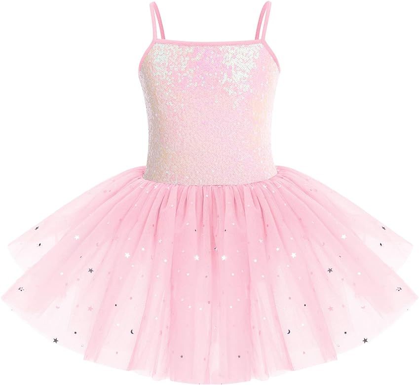 IDOPIP Toddler Kids Girls Sequins Camisole Ballet Dance Dress Glitter Stars Tutu Skirted Leotard Bal | Amazon (US)