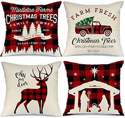 Christmas Pillow Covers 18x18 Set of 2 Farmhouse Chrismas