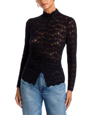 Aqua Long Sleeve Lace Flocked Mock Neck Top - Exclusive | Bloomingdale's (US)