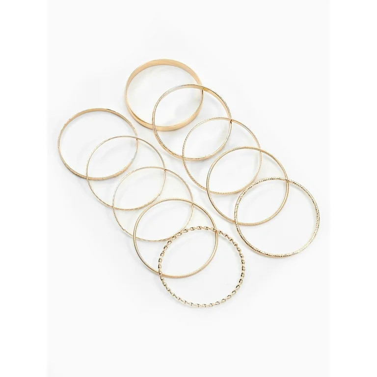 Time and Tru Textured Gold-Tone Bangle Bracelets Fashion Jewelry, Gold-Tone, (10-Inch), [Gift Box... | Walmart (US)