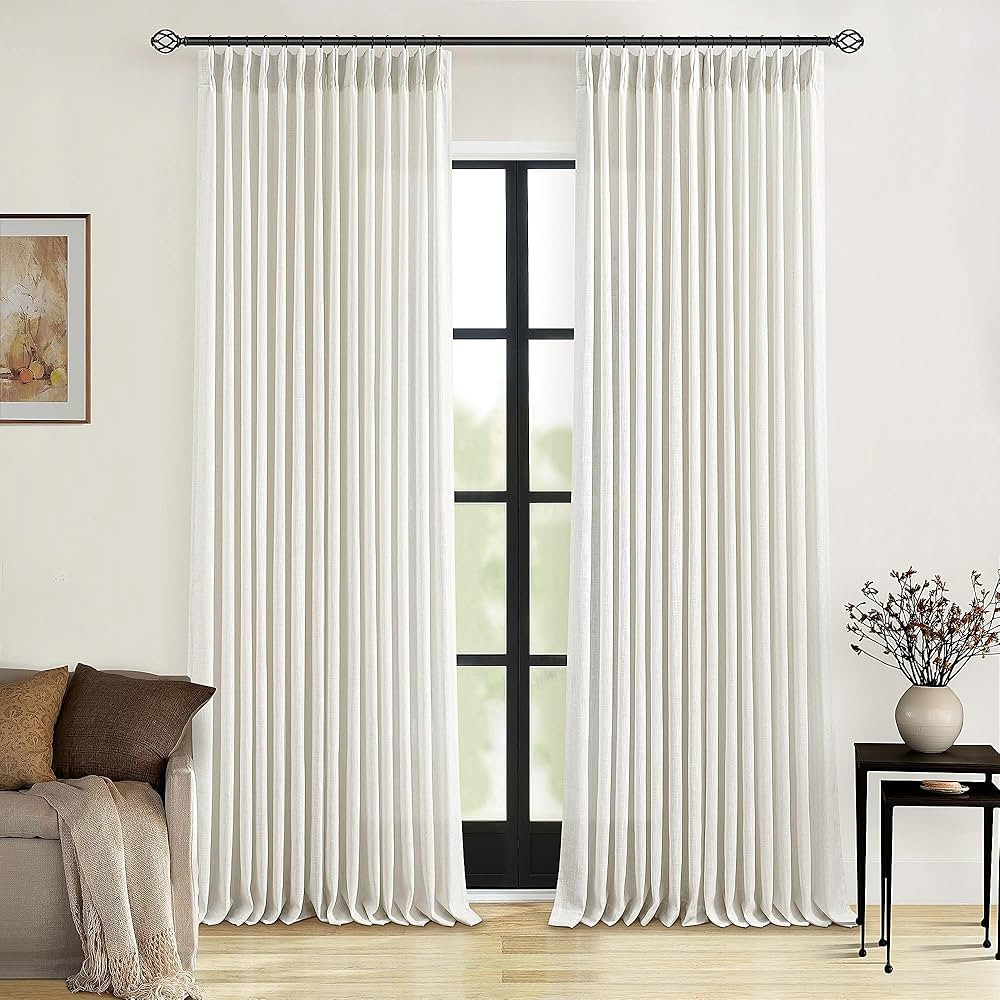 Natural Linen Pinch Pleated Curtains 120 Inches Long for Living Room Pleated Drapes Hooks Back Ta... | Amazon (US)