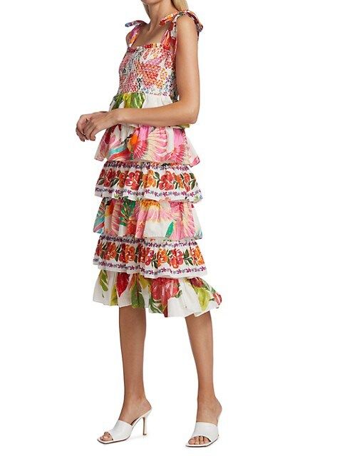 Farm Rio Tropical Print Tiered Cotton Dress | Saks Fifth Avenue