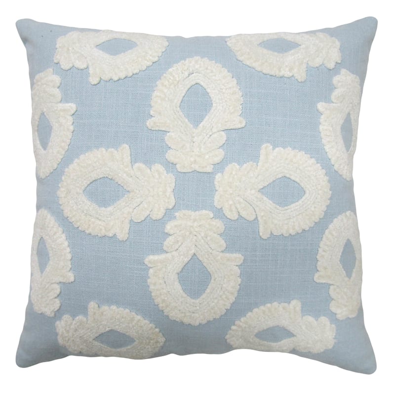 Blue Cotton Embroidered Vintage Design Throw Pillow, 18" | At Home