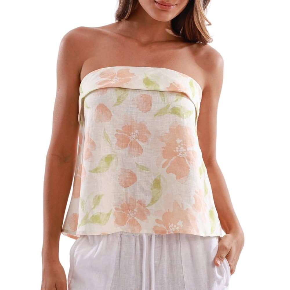 Amazhiyu Women's 100% Linen Tube Tops Casual Summer Sleeveless Back-tie Boho Blouse | Amazon (US)