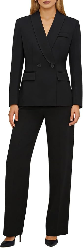 Women Suit 2 Piece Set Pant Suits Business Casual Outfits Double Breasted Blazer with Pants Profe... | Amazon (US)