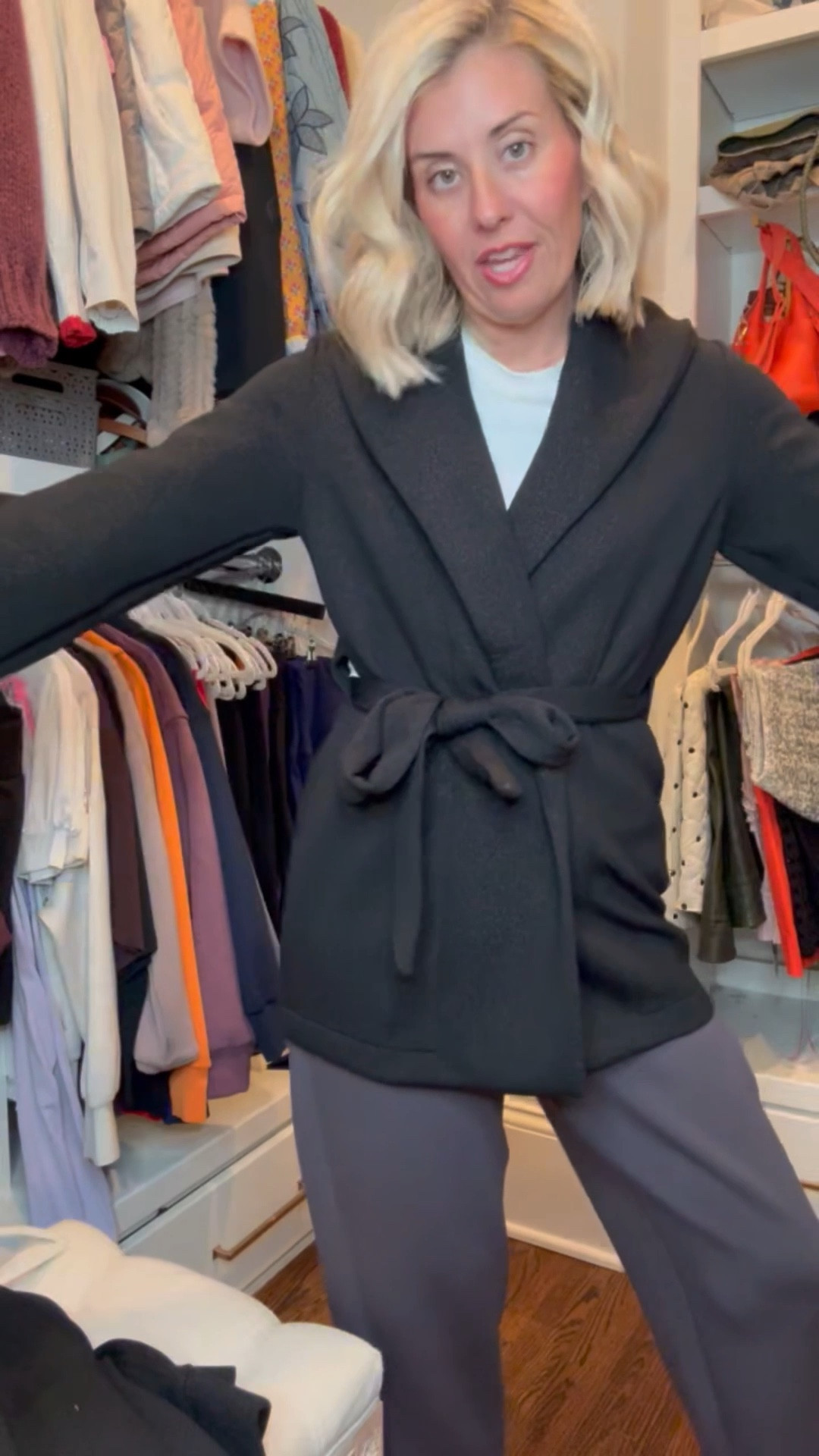 The black shimmer wrap is still available….now I want it in blue. Yes, it’s that good and I want every color!

Wrap - xs 
Top - small (size up)
Pants - small petite

#LTKSaleAlert #LTKdayinmylife #LTKmomlife