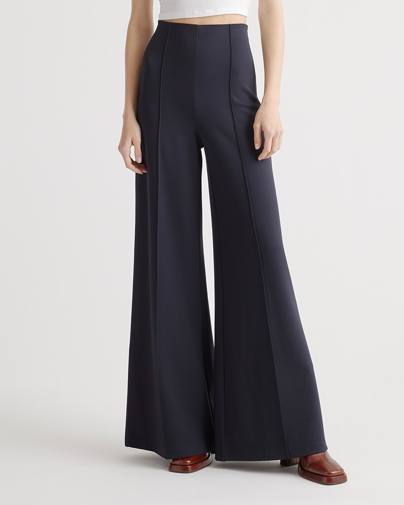 Quince | Women's Ultra-Stretch Ponte Super Wide Leg Pants in Navy, Size Large, Rayon | Quince