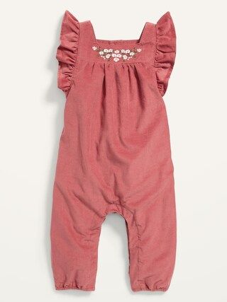 Embroidered Ruffle-Trim Corduroy One-Piece for Baby | Old Navy (US)