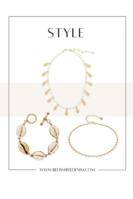 Vacation Resort Wear Beach Jewelry. Shell Necklace and Bracelet. Gold Plated Anklet (under $20!)