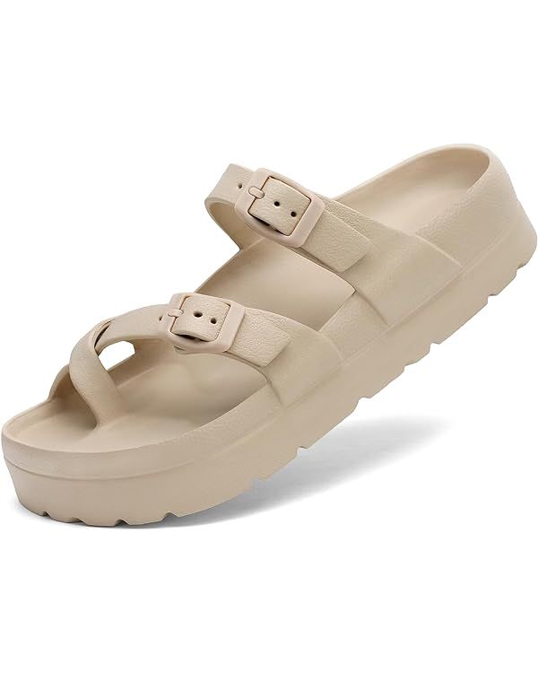 Womens Arch Support Platform Sandals Comfort Slides Thick Soles Flat Sandals With Adjustable Buck... | Amazon (US)