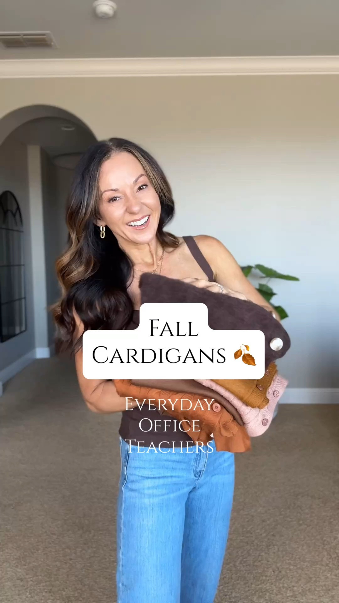 Sale! Fall cardigans from Amazon, perfect for every day,, to choose all size small. For reference I’m 5’1”, 107 LBS.   
Built-in bra tank size extra small. Wide leg jeans come in for length options. I’m wearing the size 24 short.

#LTKOver40 #LTKSaleAlert #LTKWorkwear
