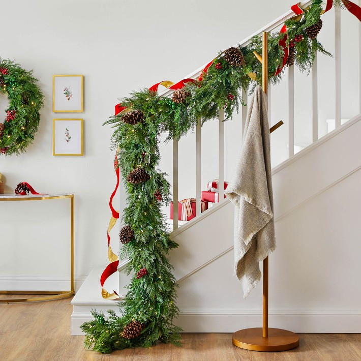 Balsam Hill Outdoor Winter Evergreen Pre-Lit Faux Wreath & Garland | Williams-Sonoma