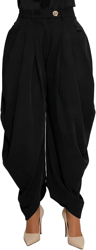 Lucuna Women's High Waisted Dress Slacks Pants Pleated Wide Leg Draped Harem Tapered Business Cas... | Amazon (US)