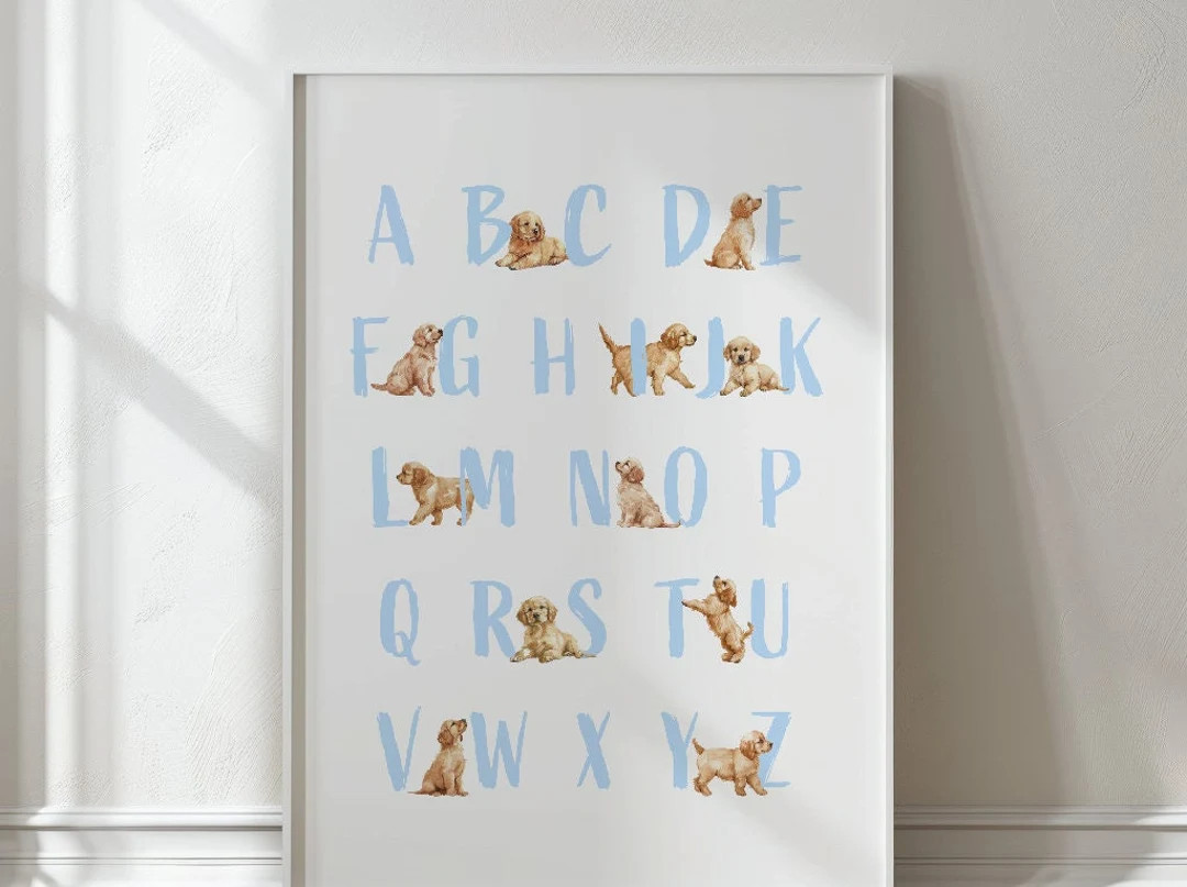 Labrador Alphabet Print, Golden Retriever Alphabet Print, Dog Alphabet Nursery Print, Puppy ABC P... | Etsy (US)