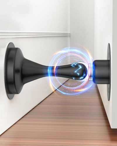 Magnetic Door Stop Door Stoppers - Stainless Steel Powerful Doorstop Catch for Wall Floor Heavy Duty Hold Door No Drilling Double-Sided Adhesive Screws Keep Open, Matte Black | Amazon (US)