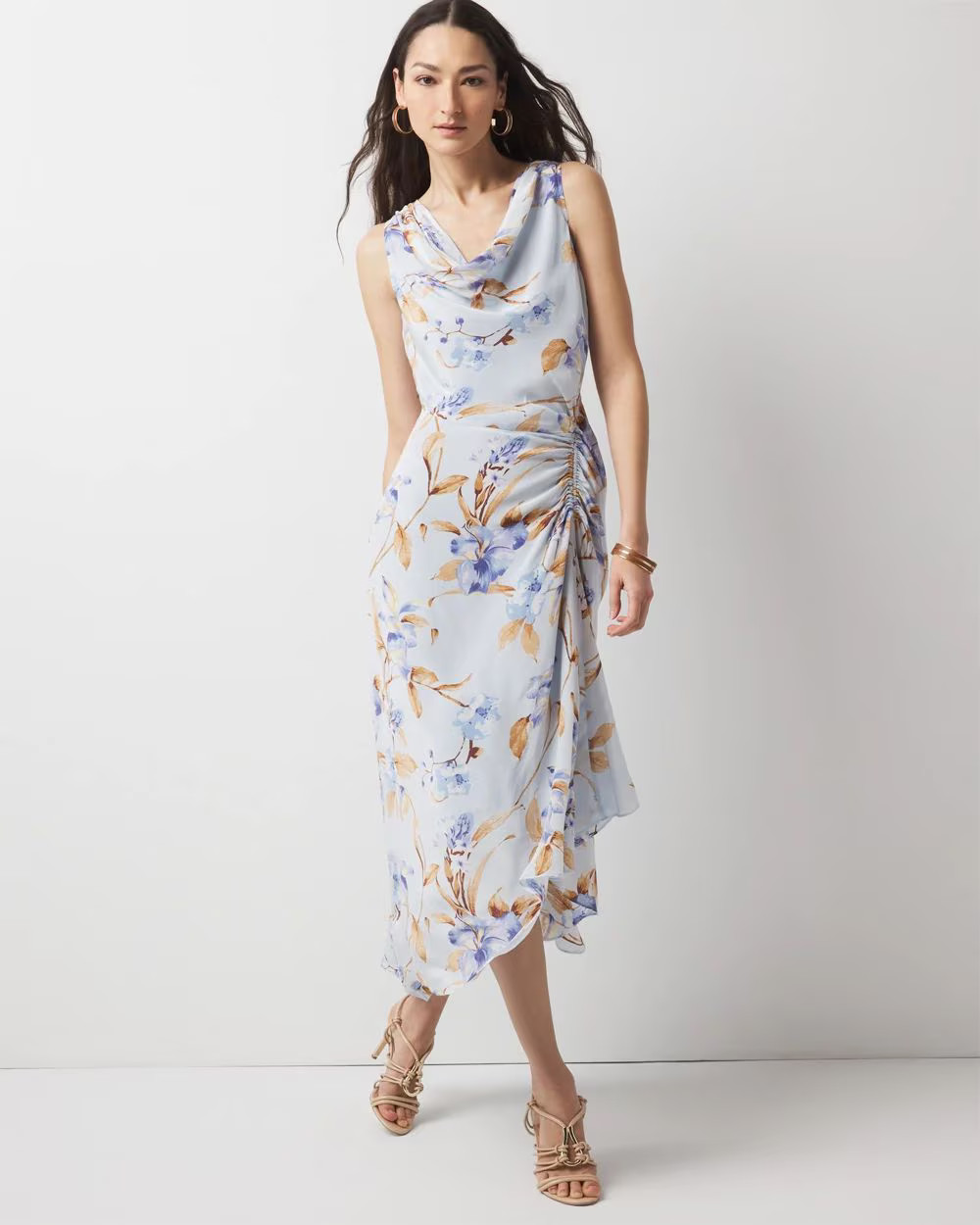 Cowl Neck Ruched Midi Dress | White House Black Market