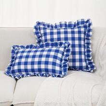1pc Gingham Pattern Ruffle Trim Cushion Cover Without Filler, Modern Fabric Decorative Throw Pillow  | SHEIN