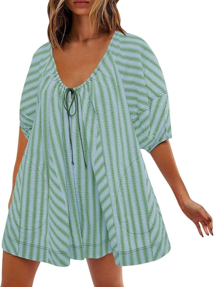 Women Casual Flowy Striped Romper Shorts, 2024 Dressy Casual Summer Jumpsuits, Onesie Dress Hot S... | Amazon (US)