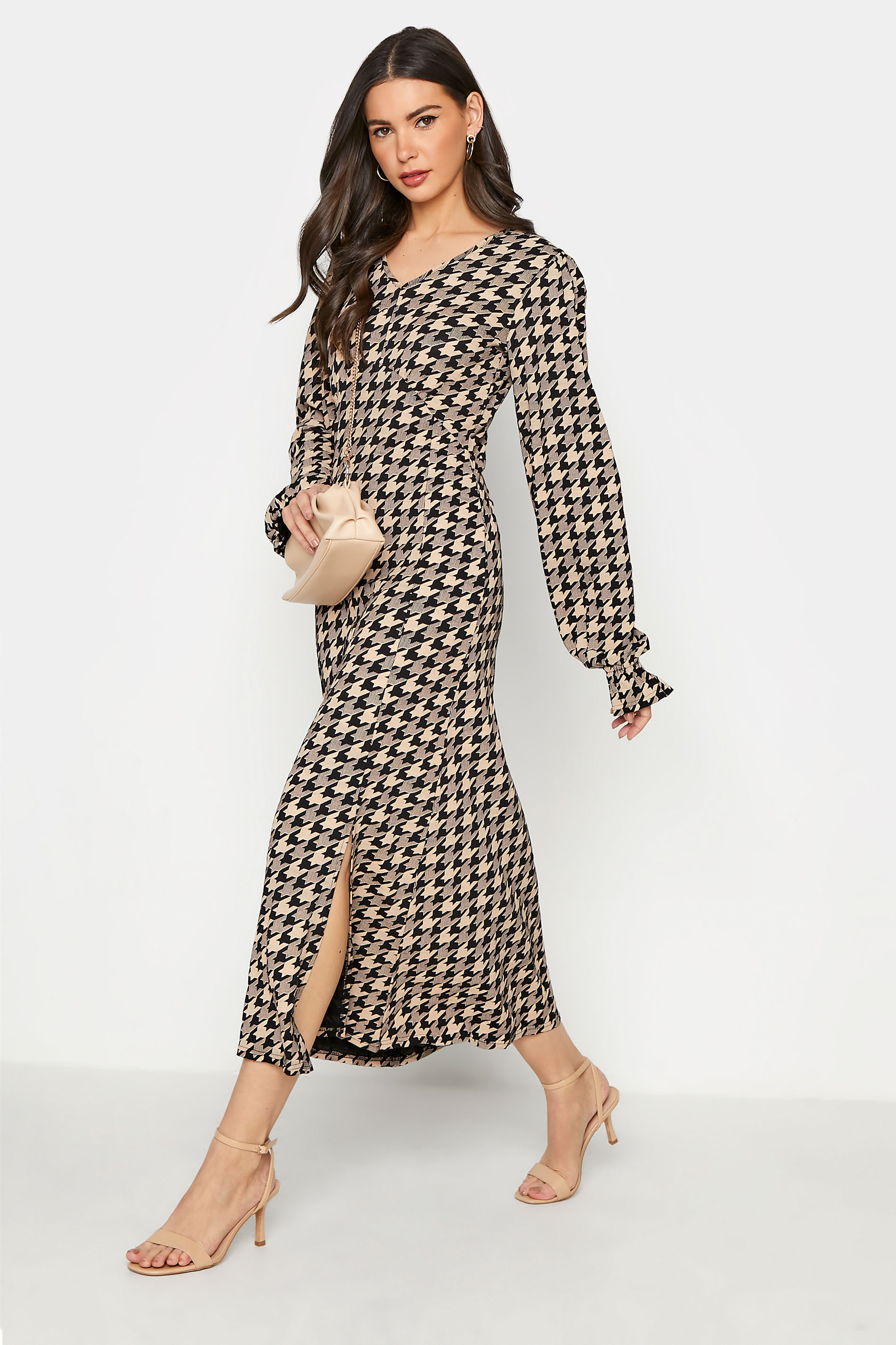 Tall Women's LTS Black Dogtooth Midi Dress | Long Tall Sally | Long Tall Sally