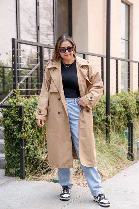 Abercrombie trench coat outfit with jeans and dunks

#LTKstyletip #LTKshoecrush #LTKSeasonal