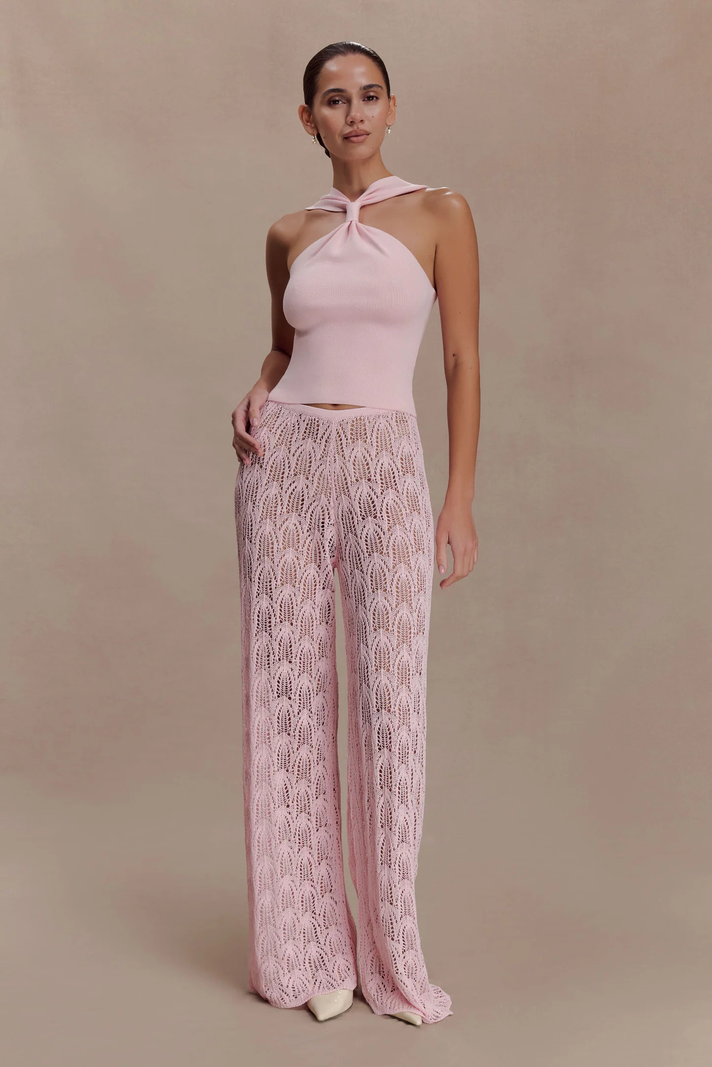 Twist Front Knit Top - Baby Pink | MESHKI US