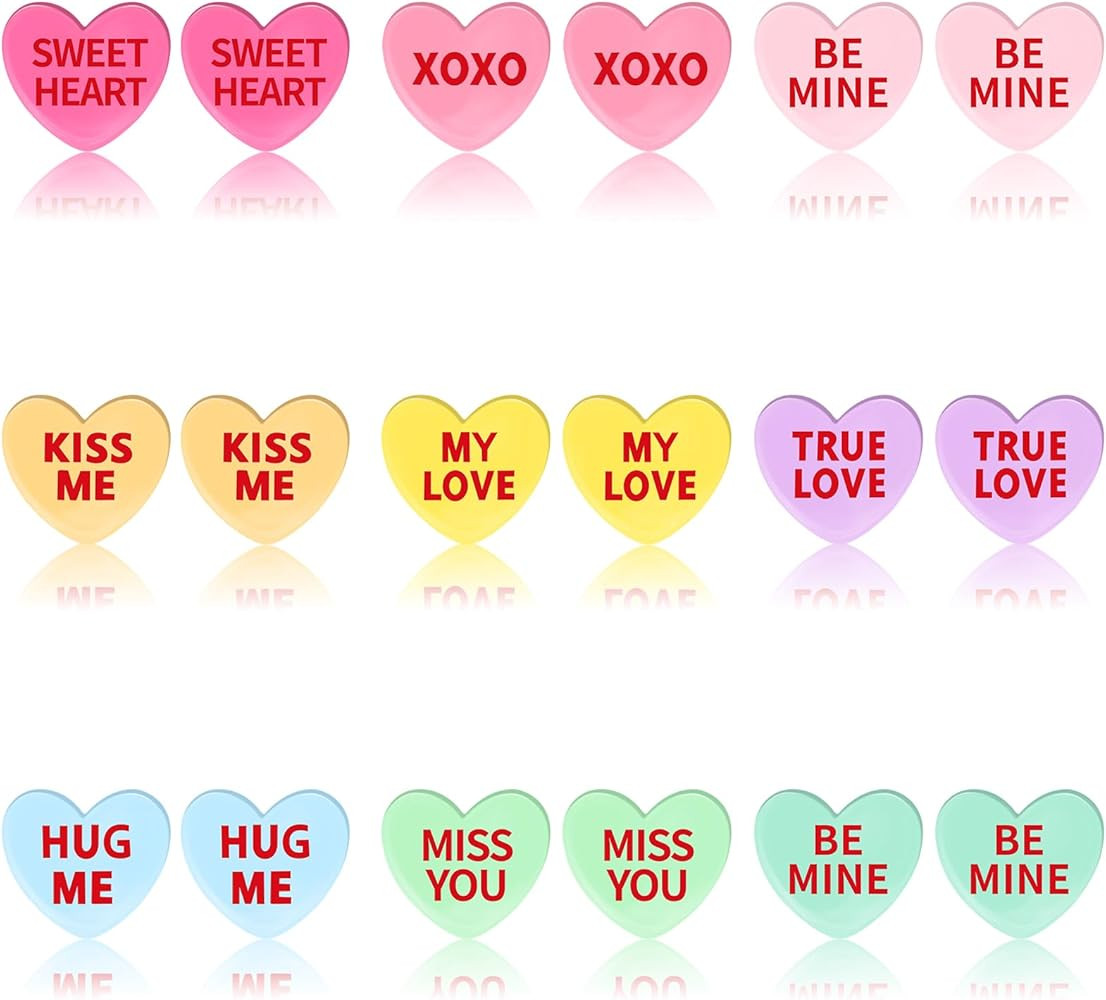 AUGSUN Valentine's Day Candy Heart Stud Earrings, 9 Pairs Sweet Conversation Resin Earrings for W... | Amazon (US)