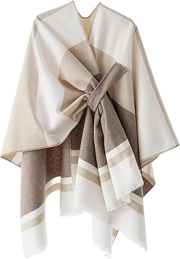 Aedvoouer Women's Plaid Shawl Wraps Open Front Poncho Sweater Oversized Cape Cardigan Shawls for ... | Amazon (US)