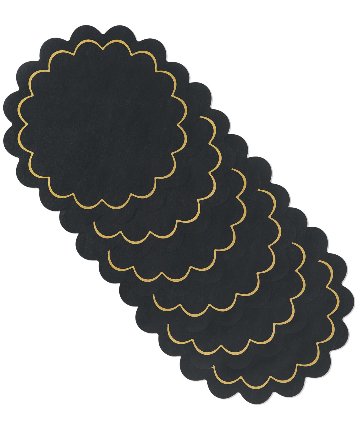 kate spade new york Scallop Edge 15" Round Reversible Placemats, Set of 6 - Black/Gold | Macy's