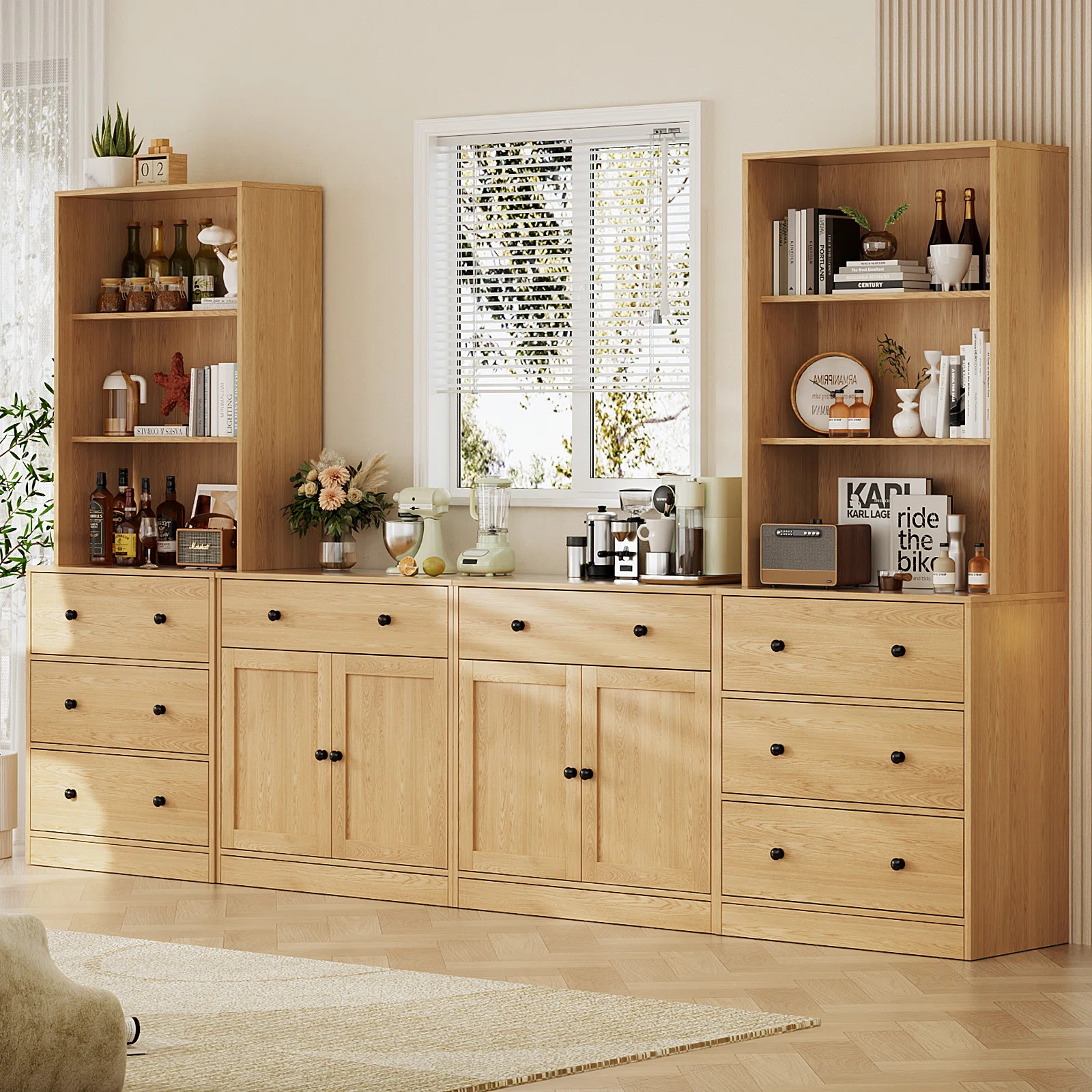 71'' Kitchen Pantry With Bookcases, Farmhouse Wall Unit Tv Stand For Tvs Up To 75" | Wayfair North America