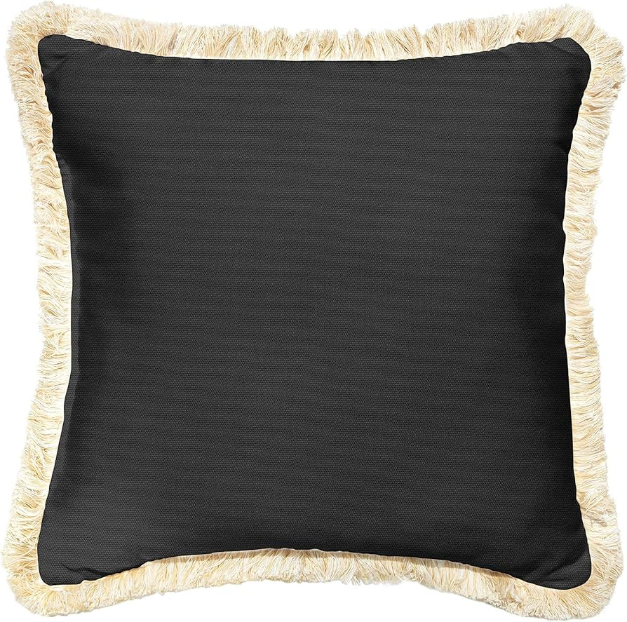 Sorra Home x Sunbrella Trim Fringe Pillow, 18 x 18 x 6 inches, Canvas Black/Tan and White | Amazon (US)