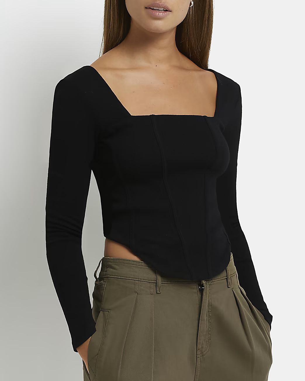 Black fitted corset top | River Island (UK & IE)
