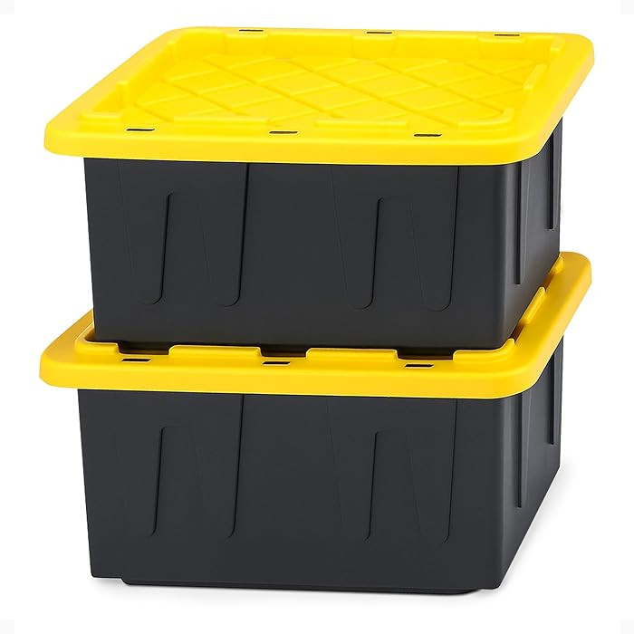 HOMZ 2-Pack Durabilt, Heavy Duty Plastic Storage Bins with Lids, 15 Gallon, Black/Yellow - Stacka... | Amazon (US)