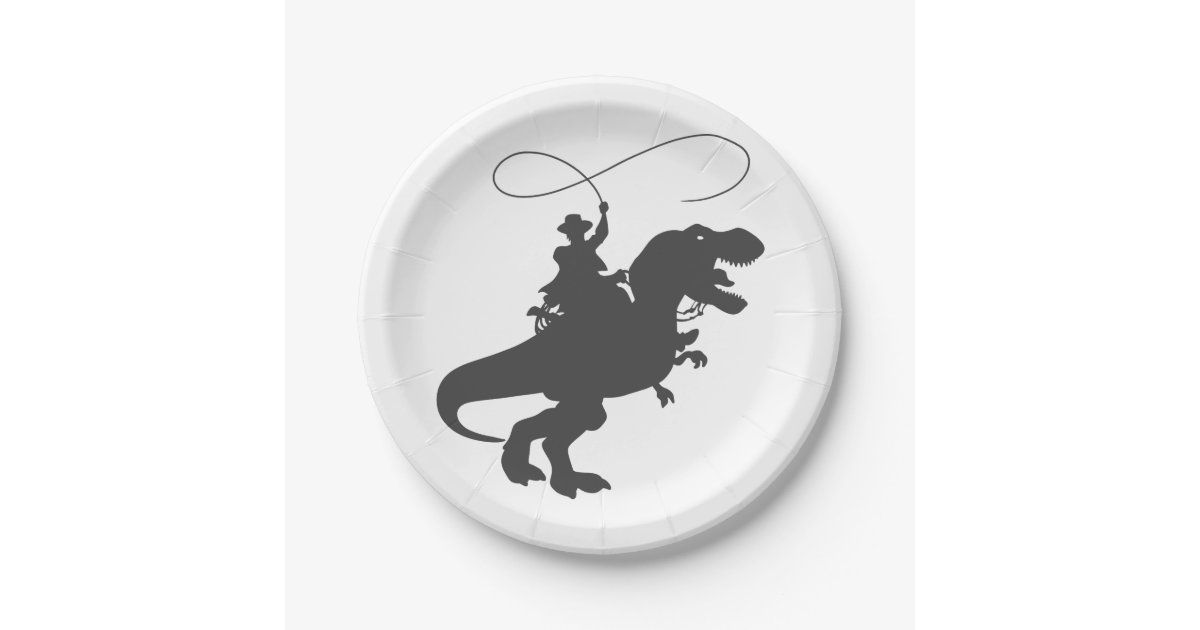 Cowboy riding dinosaur in the prehistoric era paper plates | Zazzle | Zazzle