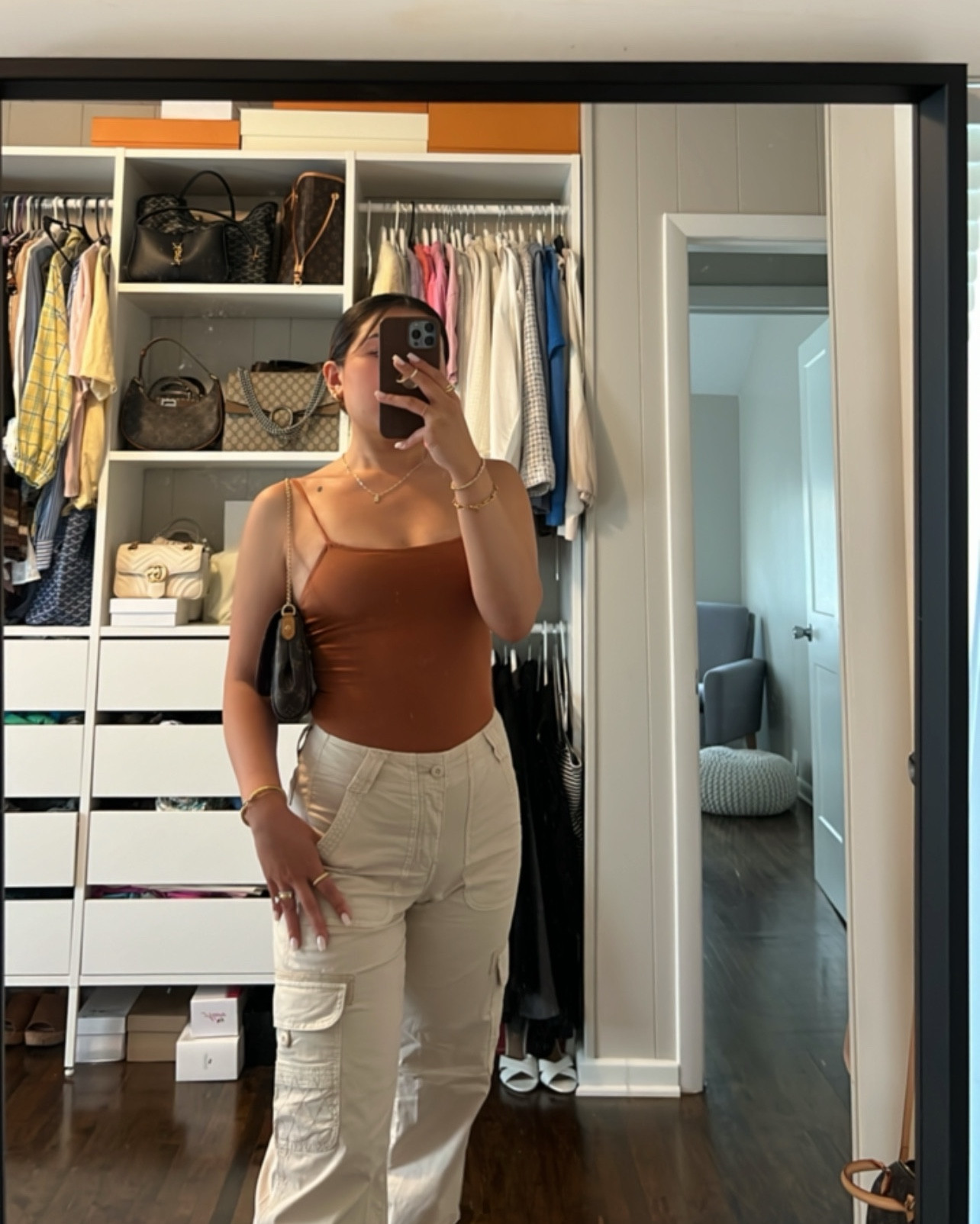 Top: American Eagle bodysuit XS
Bottom: American Eagle Baggy Joggers size 00 (Regular) 
Shoes: Coach size 5.5
Bag: LV 

#LTKxNSale #LTKSummerSales #LTKOver40